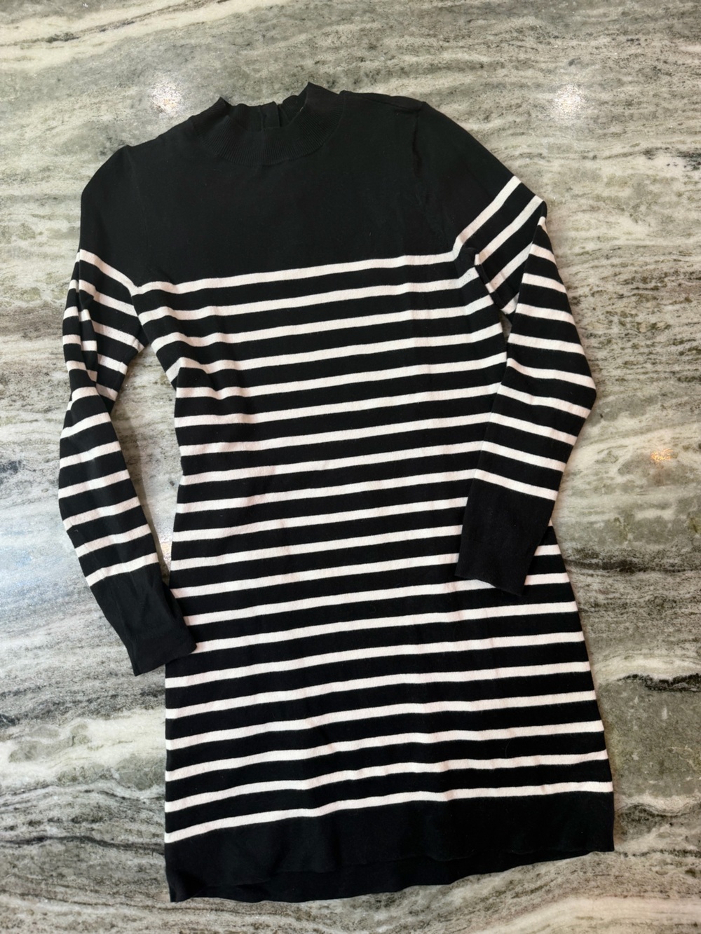 LOFT Black and White Striped Long Sleeve Knit Dress